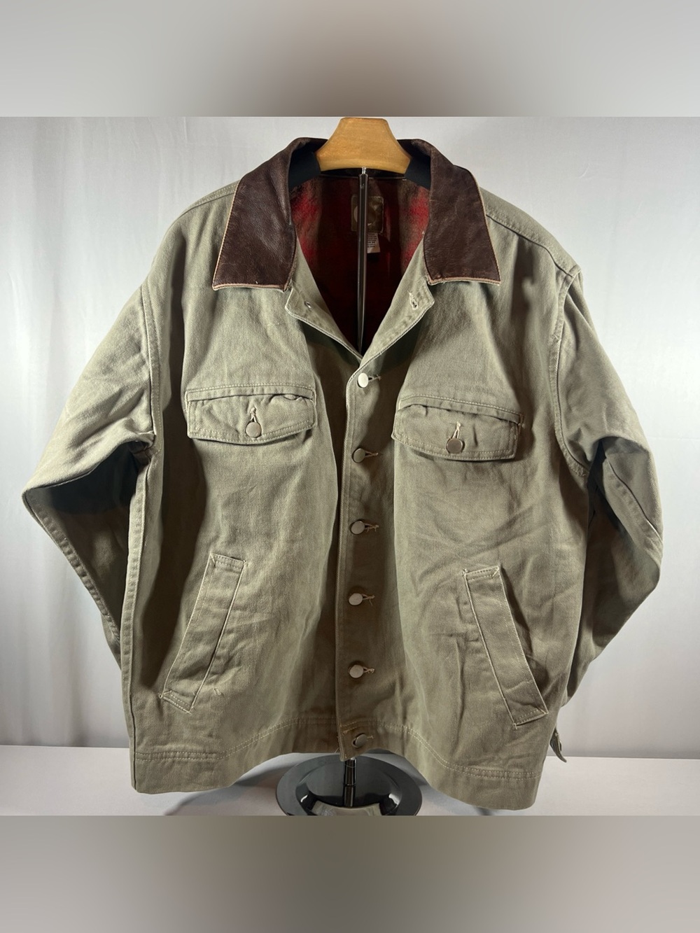 Vtg 90s Marlboro Canvas Rancher Jacket Leather Collar Flannel Lined Chore Coat M